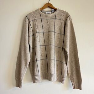 Vintage cream grid pattern cable knit sweater, Boca Classics, size L